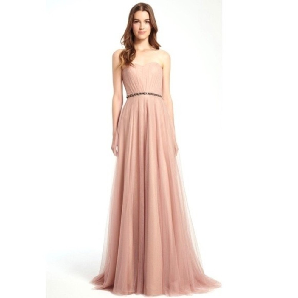 Monique Lhuillier Bridesmaids Shell Strapless Gown